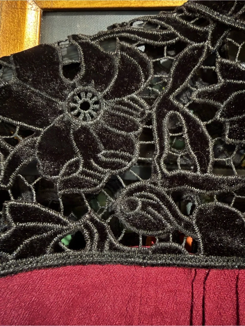 Free People Burgundy Cropped Blouse with Black Lace